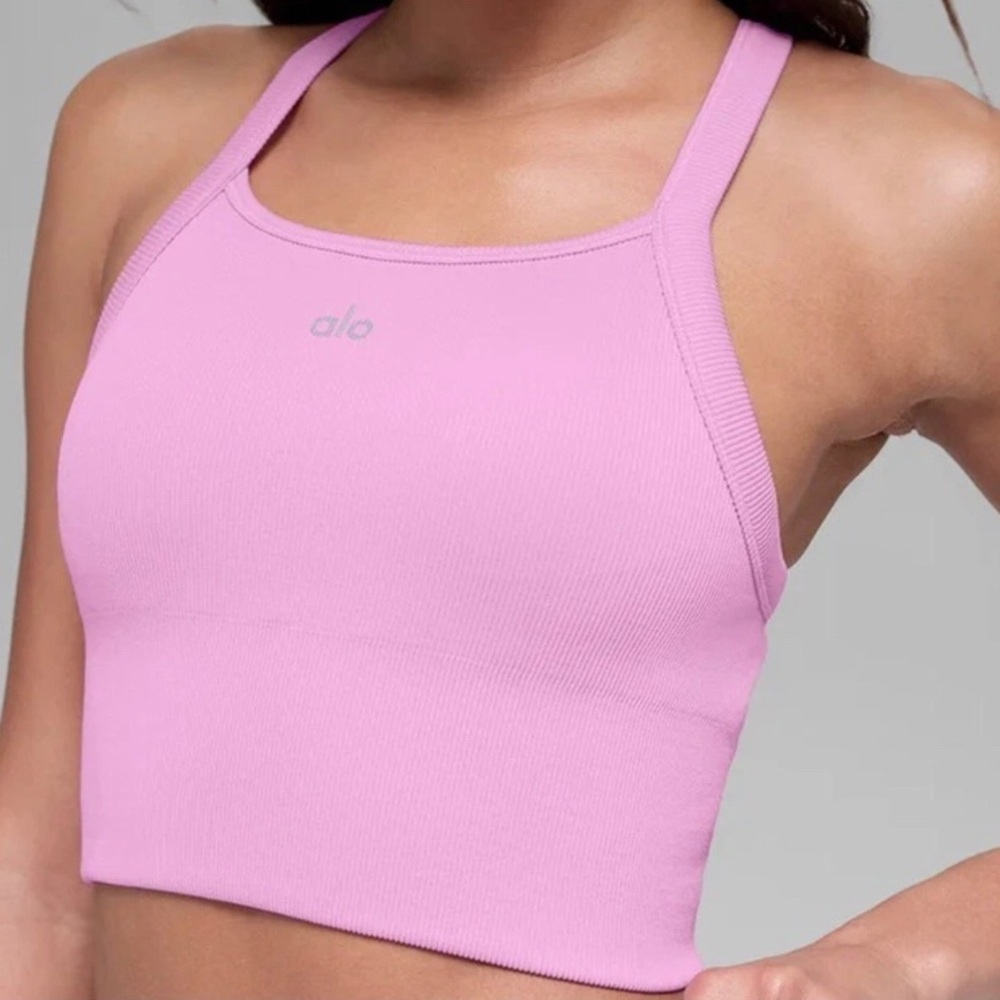 Alo Yoga Seamless Ribbed Favorite Bra Tank Candy Heart Pink S